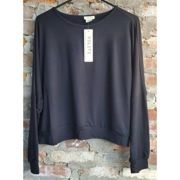 NWT NEW Yelete Womens Cropped Sweatshirt Size M Medium Black Long Sleeve - Picture 1 of 3